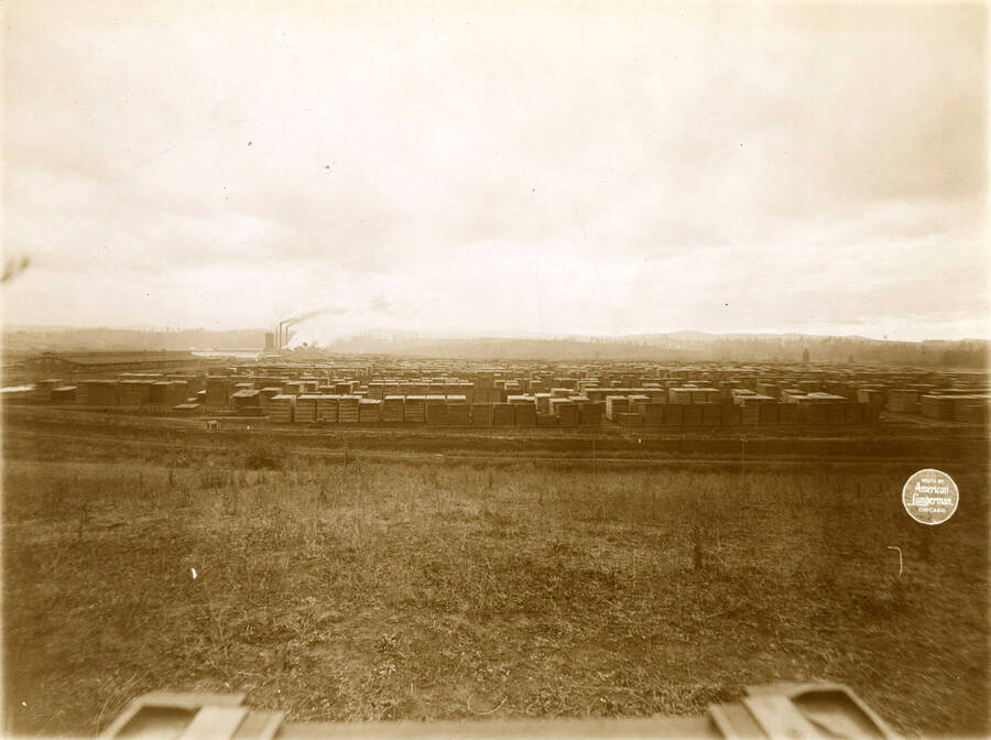 Same view as one plate, not showing quite all west end of yard. (Description taken from American Lumberman papers found within the folder) Photograph taken between September 28 and October 4.
