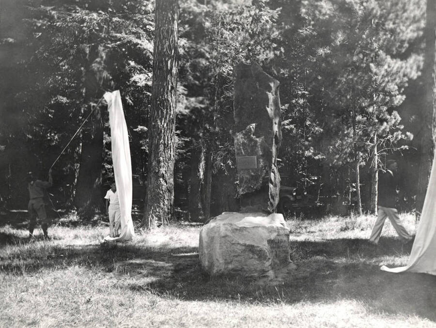 The granite shaft which stands as a memorial to Allison W. Laird for whom the park was named.