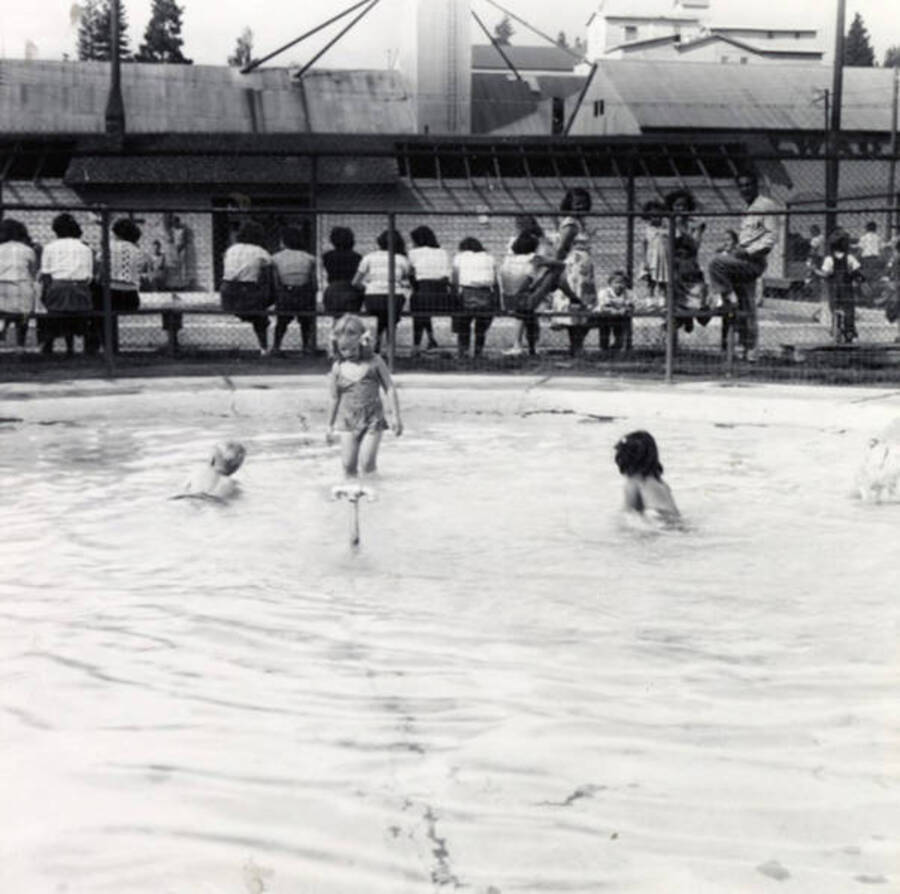 Children enjoying the swimming pool.