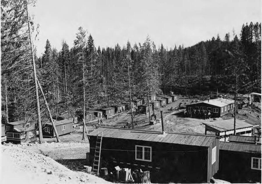 View of Camp 34 at Mason Meadow. The bunkhouses can be seen surrounding the administrative buildings.
