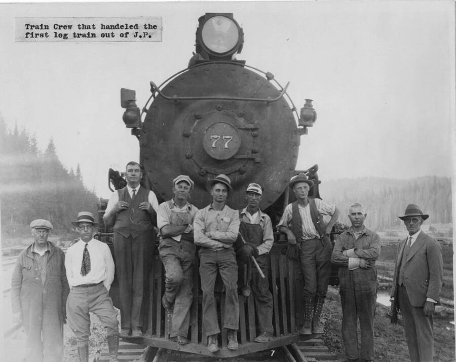 These men are the train crew that handled the first log train out of J.P.