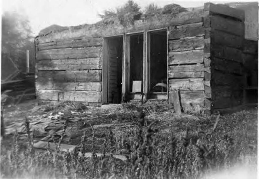 According to the description on the back of the photograph, this is the 'first house built in Potlatch area.'