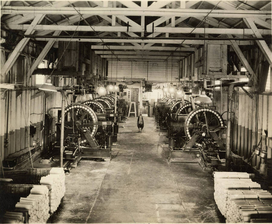 Inside the pres-to-logs manufacturing plant in Lewiston, Idaho.