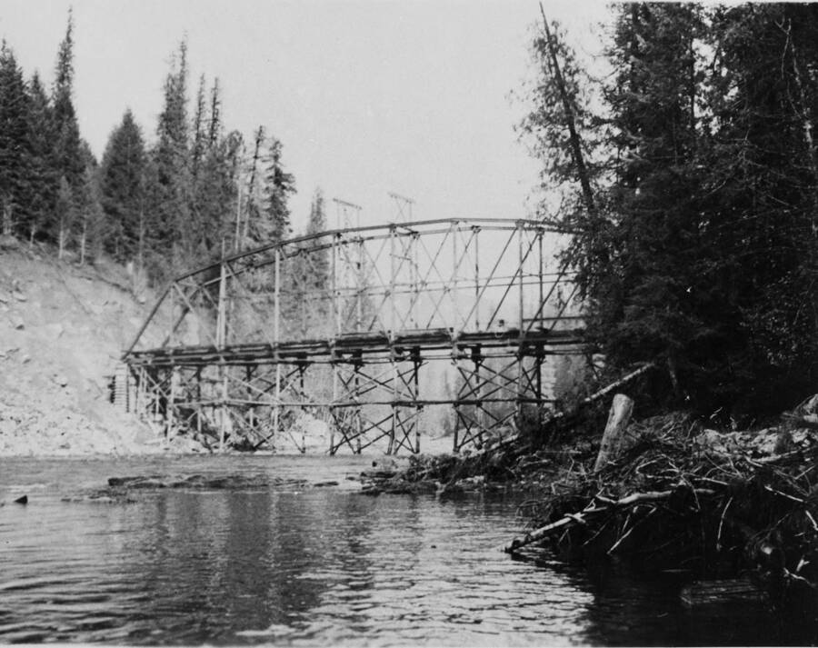 A bridge spans the 'h' riffle of the Benton creek.