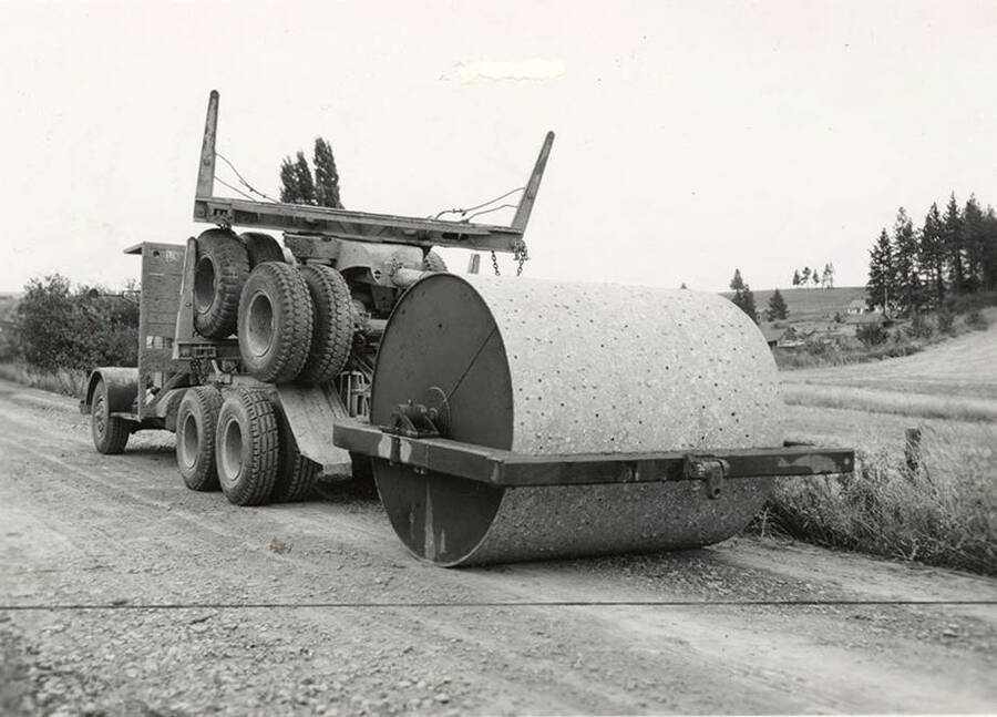 A steamroller used in road construction near camp 36.