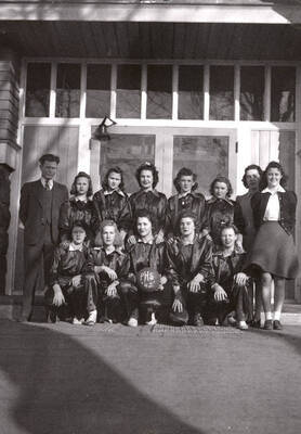 Girls' Basketball Team with coach.