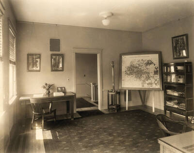 Interior of room at the top of the stairs.