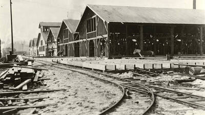 Five dry sheds and remanufacturing plant, looking southwest.