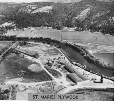 The lumber mill at St. Maries, Idaho. The river running through the center of the photograph is the St. Joe River.