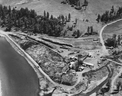 The mill at Kooskia, Idaho. Next to the Clearwater river sits the log pod.