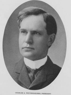 A portrait of Charles A. Weyerhaeuser, President of the Potlatch Lumber company. Scanned from the book 'Potlatch Lumber Company: Manufacturers of Fine Lumber.' The back cover says 'Photographed and published by F. D. Straffin, 336 Riverside Ave. Spokane Wash. Printed by Inland Printing Co. Spokane, Wash.'