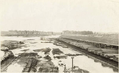 The lumber yard at the Potlatch mill is flooded.