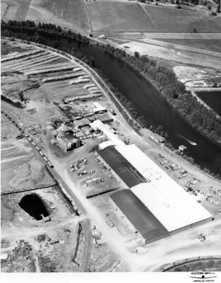 The plywood plant at St. Maries, Idaho. The river in the picture is the St. Joe River.