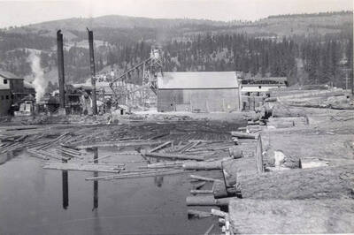 Looking over the log deck and log pond to the mill in Kamiah, Idaho.
