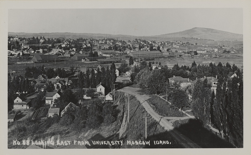 Postcard of Moscow, Idaho looking east from the University of Idaho.