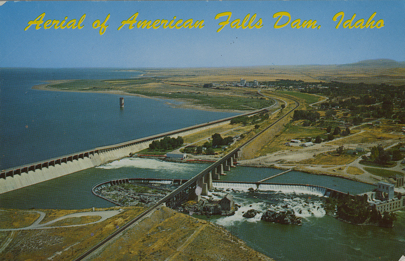 Postcard of the American Falls Dam near American Falls, Idaho.