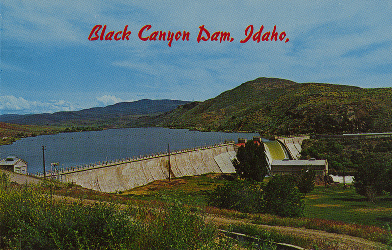 Postcard of the Black Canyon Dam and Reservoir near Emmett, Idaho.