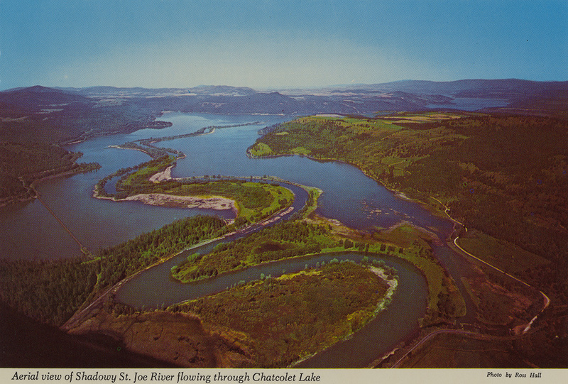 Postcard of the St. Joe River flowing into Chatcolet Lake in Idaho.
