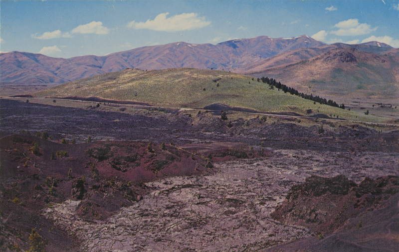 Postcard of a volcanic crater at Craters of the Moon National Monument.