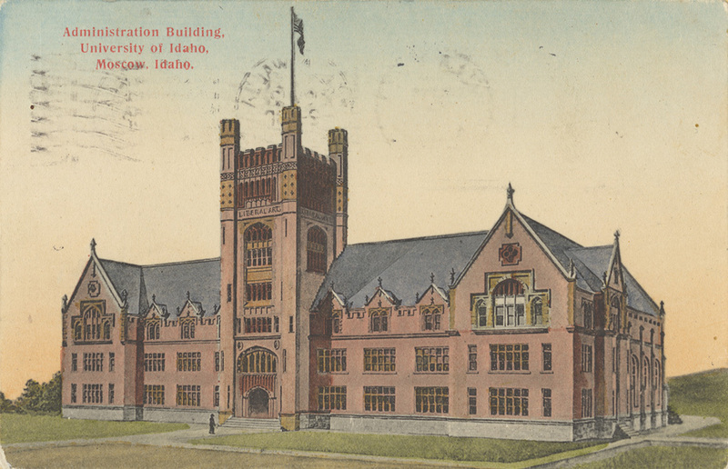Postcard of the Administration Building on the University of Idaho campus in Moscow, Idaho.