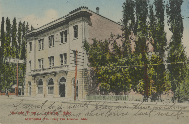 Postcard of a Masonic building in Lewiston, Idaho.