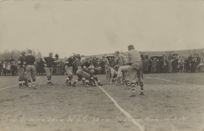 Postcard of a football game between the University of Idaho and Washington State College in 1912.