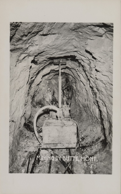 Postcard of the inside of a mine in Butte, Montana.