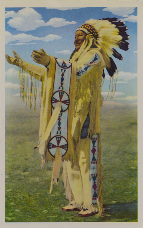Postcard of Chief Whitecalf of the Blackfeet Indian Reservation near Glacier, Montana.