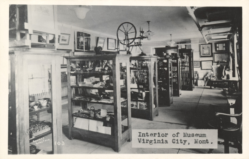 Postcard of the interior of a museum in Virginia City, Montana.