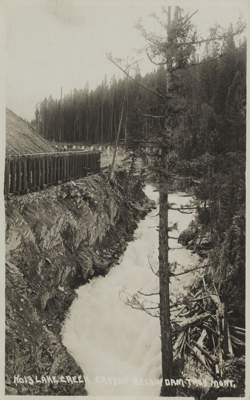 Postcard of the creek below the Lake Creek Dam near Troy, Montana.