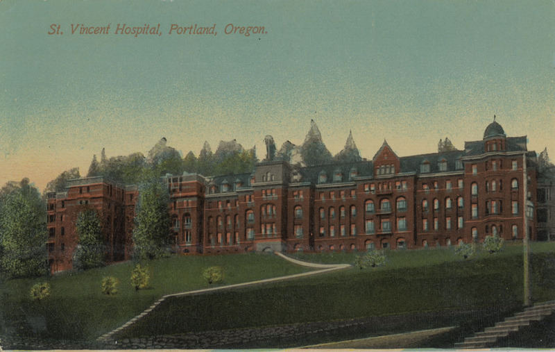 Postcard of St. Vincent Hospital in Portland, Oregon.