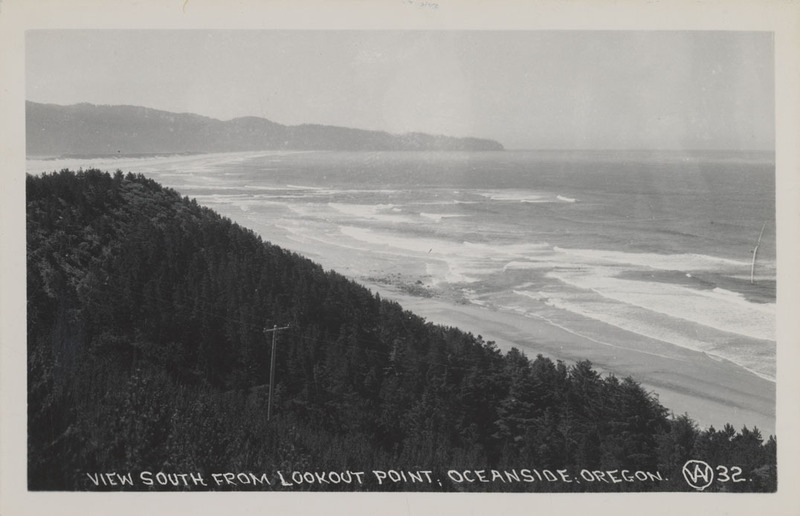 Postcard of the Oregon coast looking south from Lookout Point near Oceanside, Oregon.
