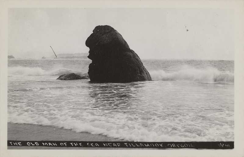 Postcard of a coastal rock formation near Tillamook, Oregon.
