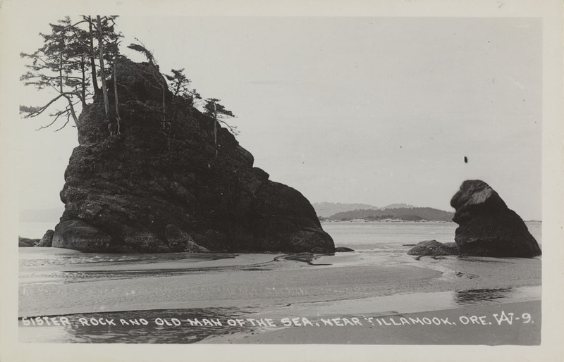 Postcard of a coastal rock formation near Tillamook, Oregon.
