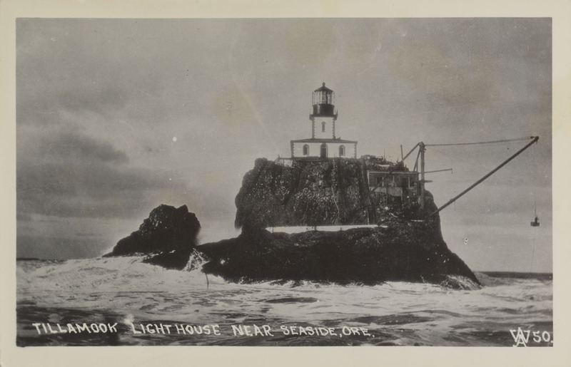 Postcard of the Tillamook Rock Lighthouse near Seaside, Oregon.