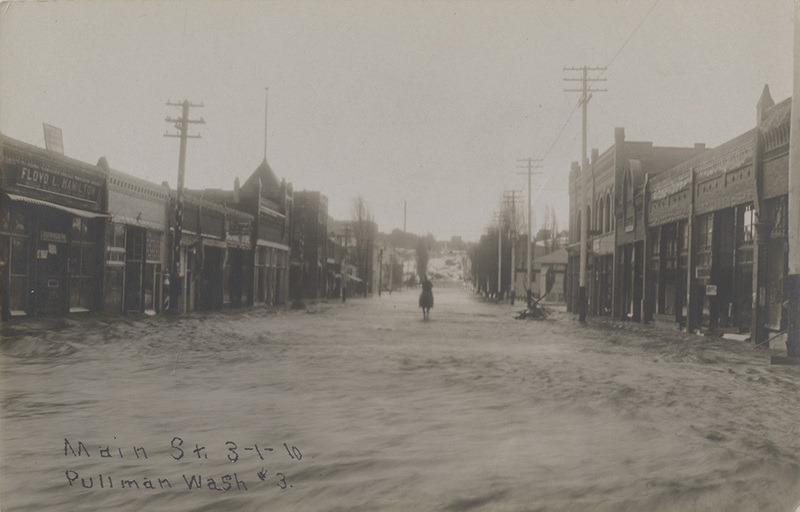 Postcard of a flood in Pullman, Washington in March, 1910.