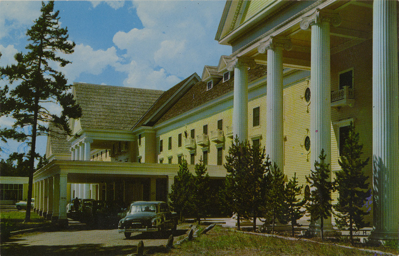Postcard of the Lake Hotel in Yellowstone National Park, Wyoming. | Lake Hotel, North Shore of Yellowstone Lake, Yellowstone National Park. Has been remodeled recently and many guest cottages built nearby, for the constantly increasing patronage at this favorite spot.