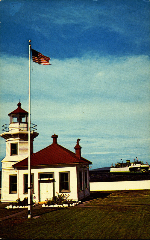 Famous Lighthouse and Washington State Ferry, Puget Sound, Washington