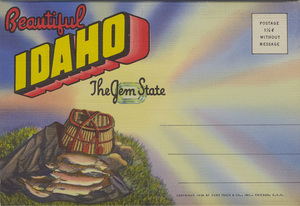 Postcard envelope with 18 images of Idaho.