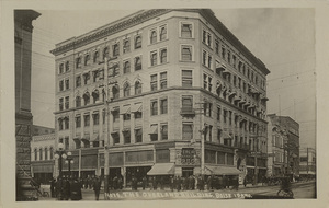 Postcard is a photograph of the no longer standing Overland Building in Boise, Idaho.