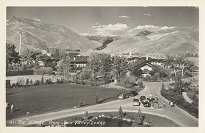 Postcard of the Sun Valley Village from the Sun Valley Lodge in Sun Valley, Idaho.