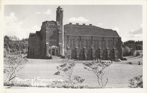 Postcard of the Memorial Gymnasium on the University of Idaho campus in Moscow, Idaho.