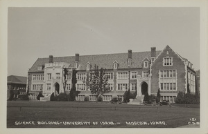 Postcard of the Science Building, or Life Sciences Building, on the University of Idaho campus in Moscow, Idaho.
