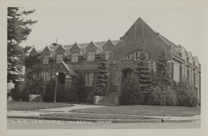 Postcard of the L.D.S. Institute on the University of Idaho campus in Moscow, Idaho.