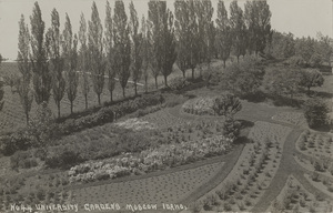 Postcard of the University Gardens on the University of Idaho campus in Moscow, Idaho.