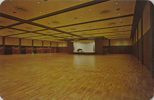Postcard of the ballroom in the Student Union Building on the University of Idaho campus in Moscow, Idaho. | The state's largest ballroom, it serves for dances, banquets and conferences. The ballroom was first opened in 1963 with Louis Armstrong playing for more than 2,000 couples. The University of Idaho is a residential institution, and the Student Union is an important part of campus life.