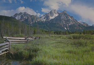 Postcard of McGowan Peak in the Stanley Basin near Stanley, Idaho. | Located in Sawtooth National Recreation Area on Scenic 75 in Idaho. Picnic and camping areas are available.