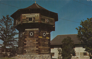 Postcard of Fort Victoria in Victoria, British Columbia. | The Bastion, Fort Victoria, Victoria, B.C. This reconstructed Bastion was originally built in 1843 by Sir James Douglas as a fur trading post for The Hudson's Bay Company. It now stands as a museum on the grounds of The Canadian Crest Motel, 340 Island Highway, Victoria, B.C.