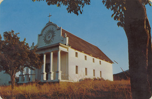 Postcard of the Cataldo Mission near Kootenai, Idaho. | Cataldo Mission, interstate Hwy 90, built in 1848 by Jesuits without nails, using native Indian Christianized labor under hardy Missionary Fathers.