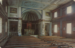 Postcard of the interior of the Cataldo Mission in north Idaho. | Interior of Cataldo Mission. Most of the detail shown here is original.